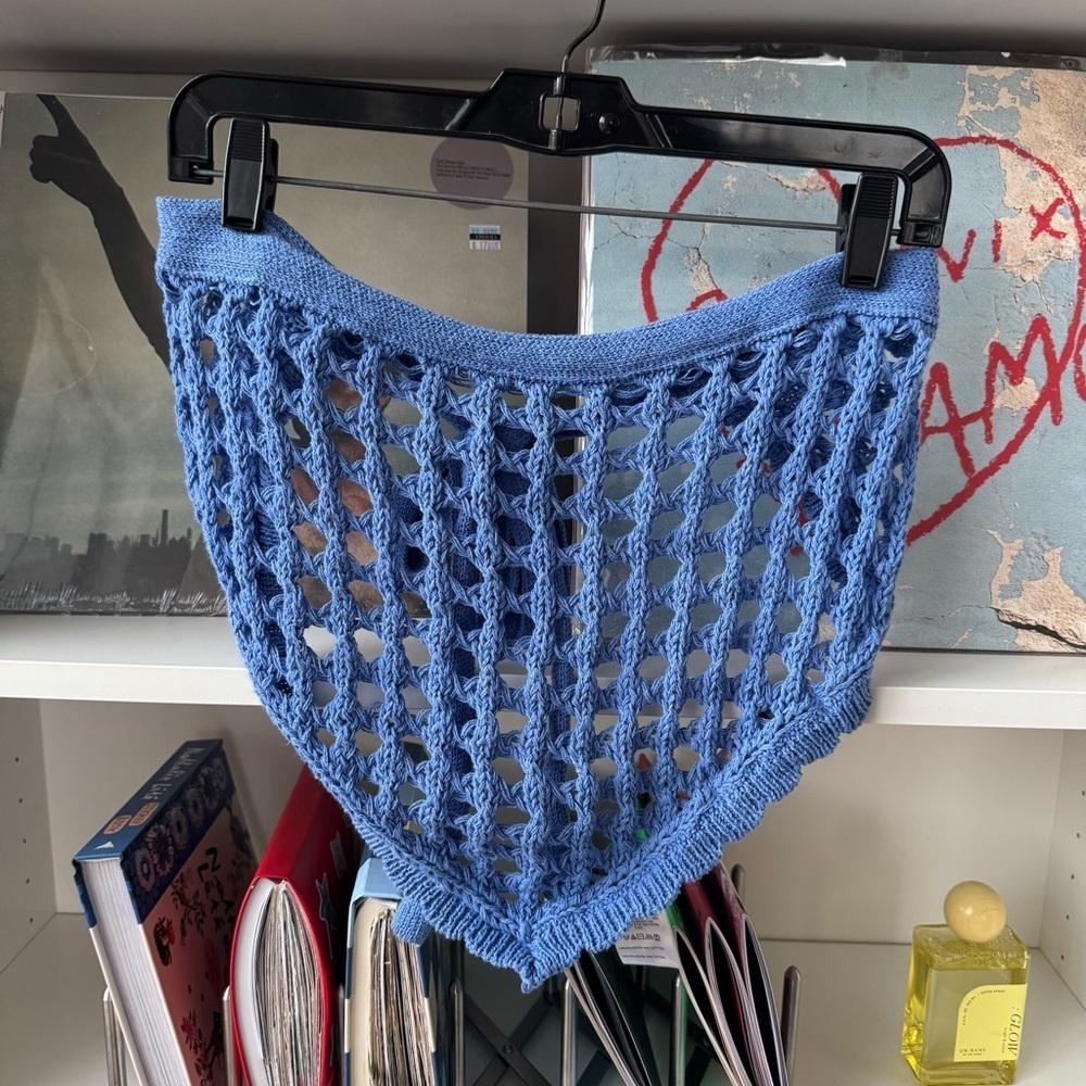 FREE PEOPLE Blue Knit Crochet Bandana Tie Top
